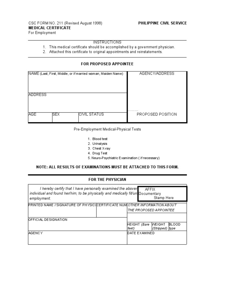 Government Employment Medical Certificate | PDF | Clinical Medicine ...