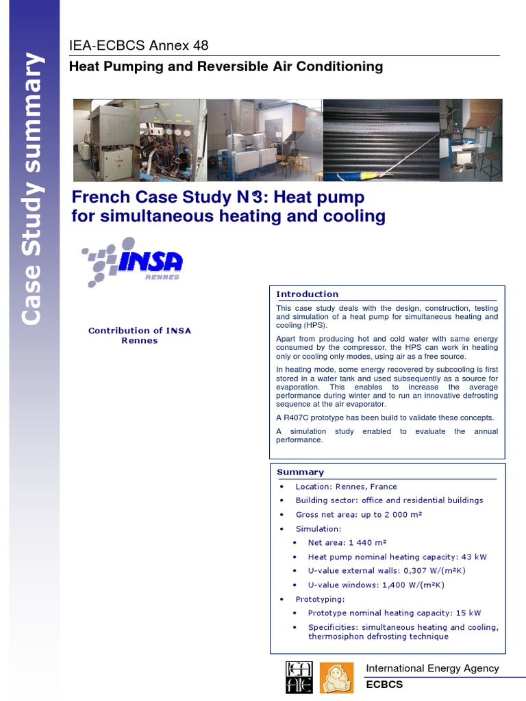 French Case Study N°3 Heat Pump For Simultaneous Heating and Cooling PDF Heat Pump Heat