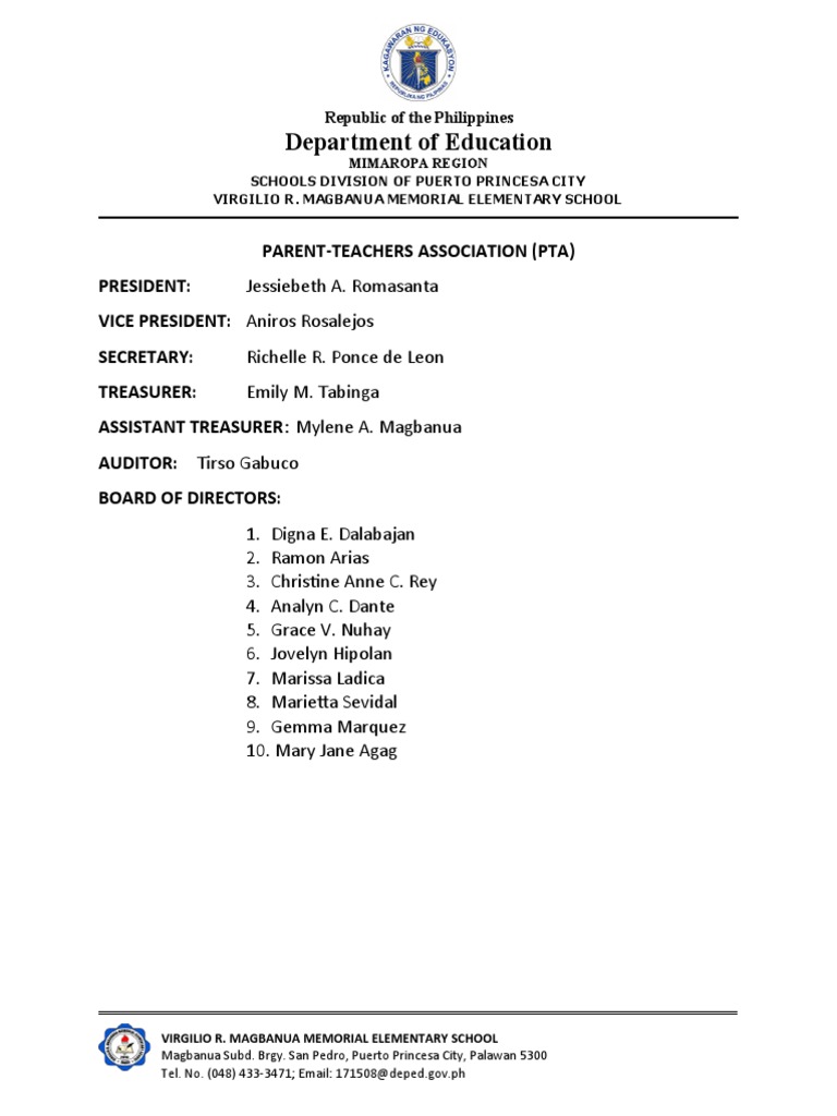 PTA Leadership at Magbanua School | PDF