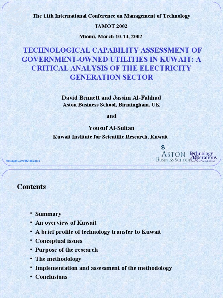Technological Capability Assessment of GovernmentOwned Utilities in