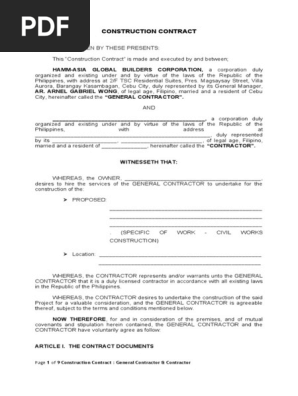 3 1 Construction Contract General Contractor to Contractor From Atty. Go