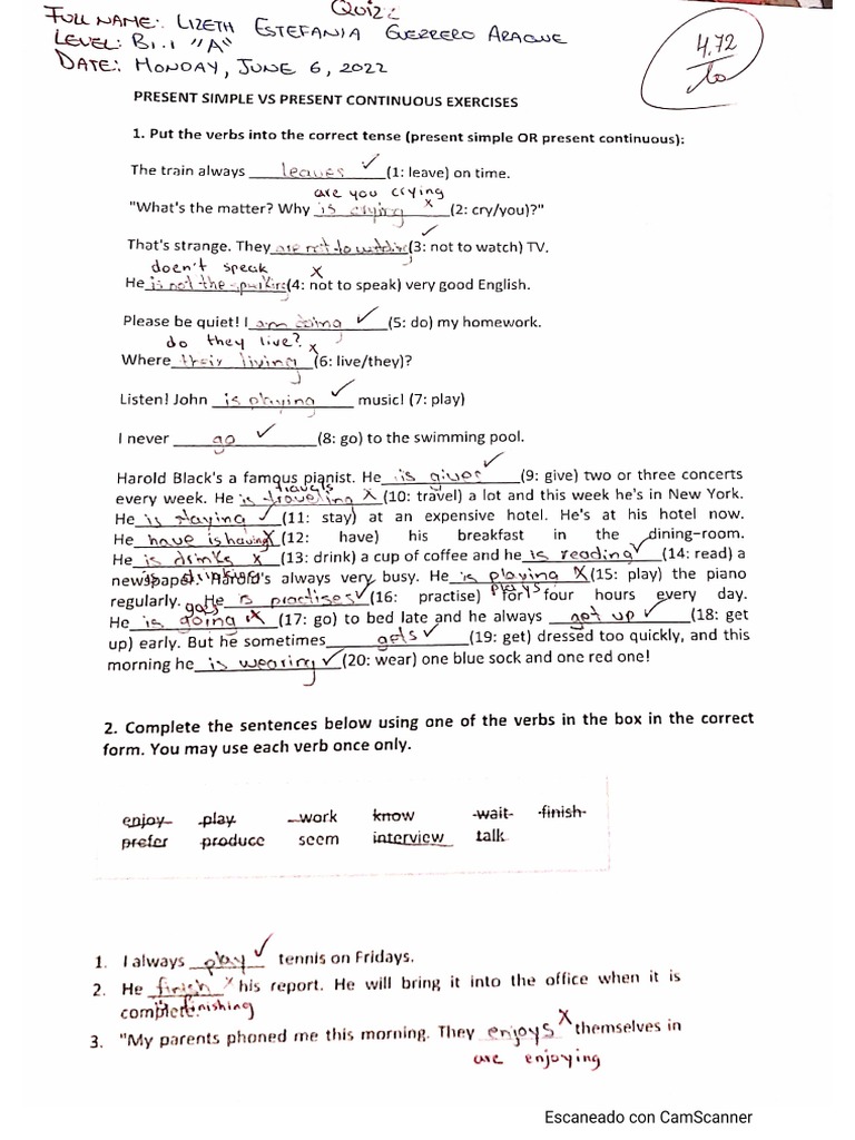 Quizz Present Simple VS Present Continuous | PDF