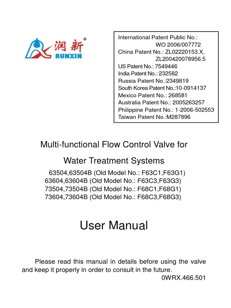 User Manual MultiFunctional Flow Control Valve For Water Treatment