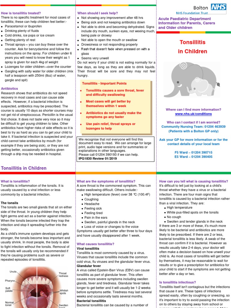 Tonsillitis in Children: Acute Paediatric Department Information For ...