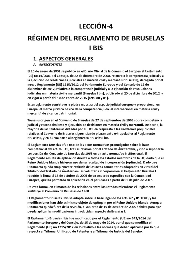 Tema4 Régimen Del Reglamento Bruselas I Bis PDF Demanda judicial