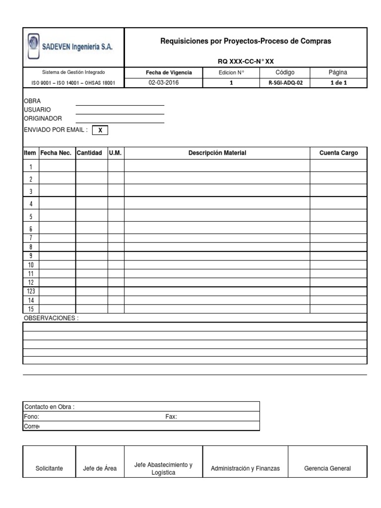 Requisiciones de Compras por Proyecto | PDF