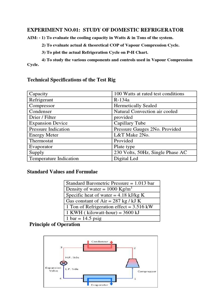 Experiment No.01: Study of Domestic Refrigerator | PDF | Refrigerator ...