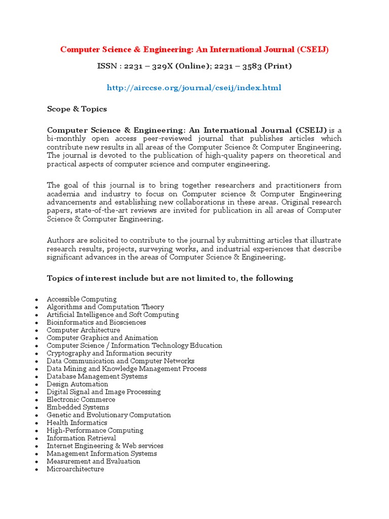 Computer Science & Engineering: An International Journal (CSEIJ) | PDF ...