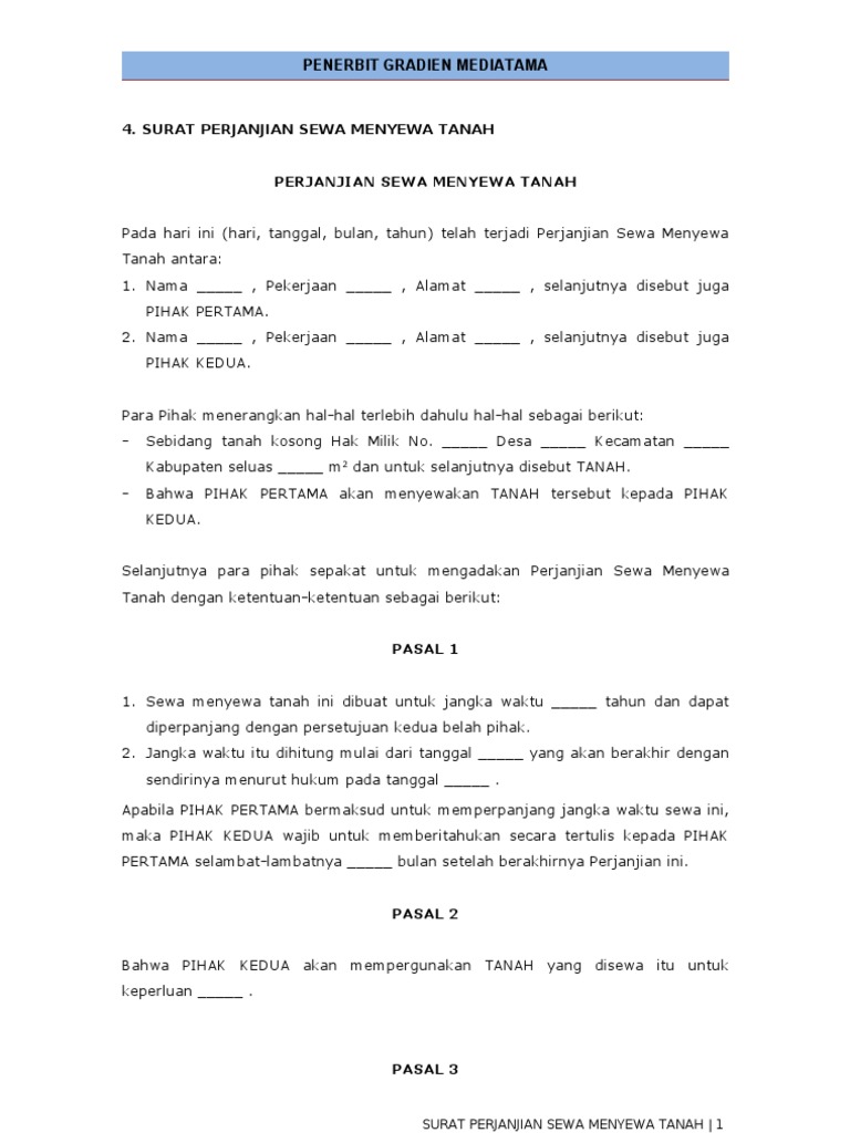 4 Surat Perjanjian Sewa Menyewa Tanah