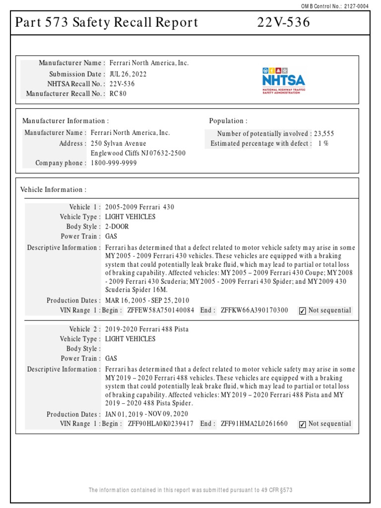 Defect Notice 573 Report | PDF | Vehicles | Brake