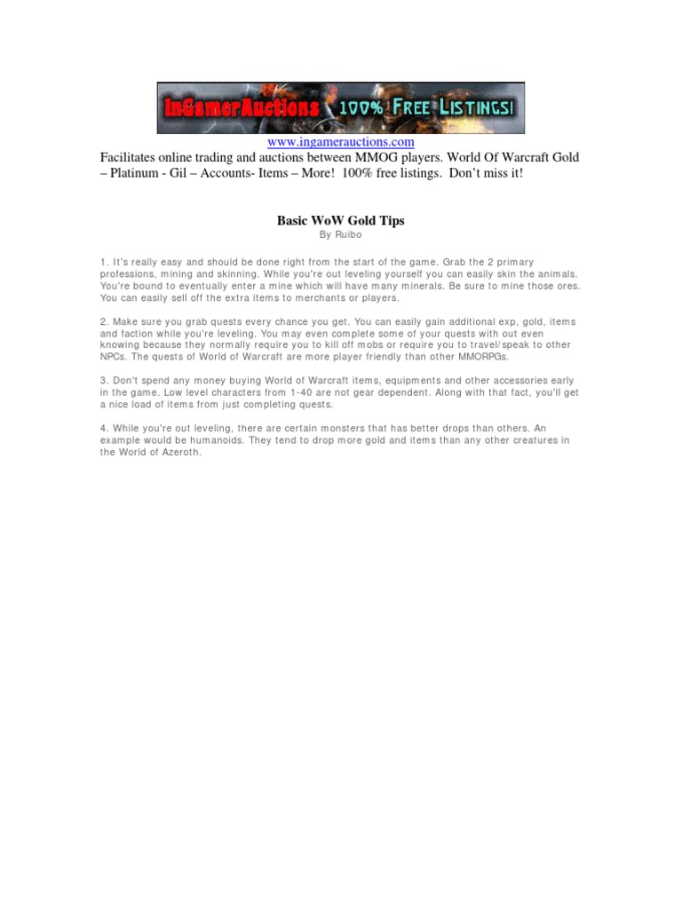 Basic Wow Gold Tips Pdf