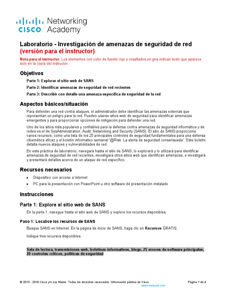 16.2.6 Lab Research Network Security Threats ILM PDF Secuestro