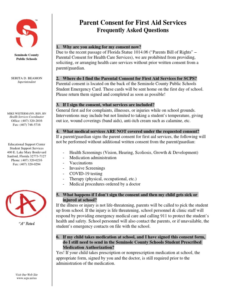 Parent Consent for First Aid Services | PDF | Health Care | First Aid