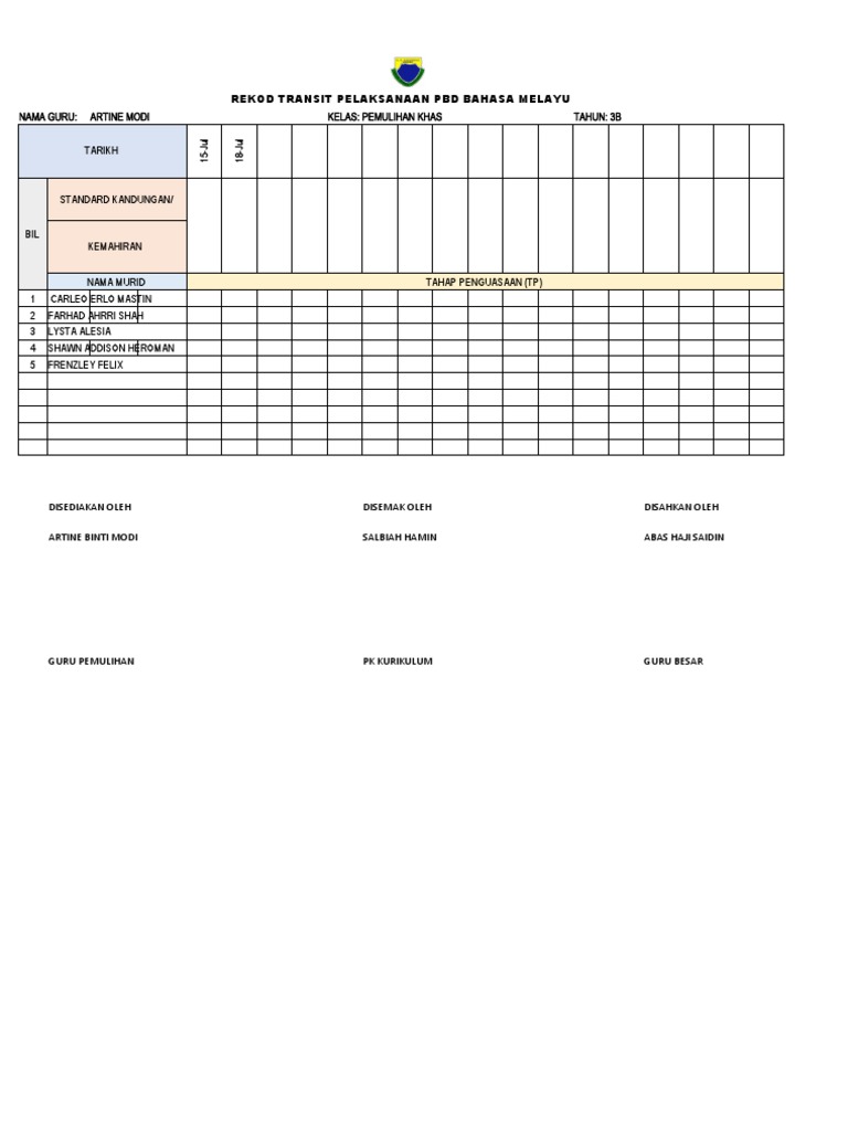Rekod Transit PBD Bahasa Melayu | PDF