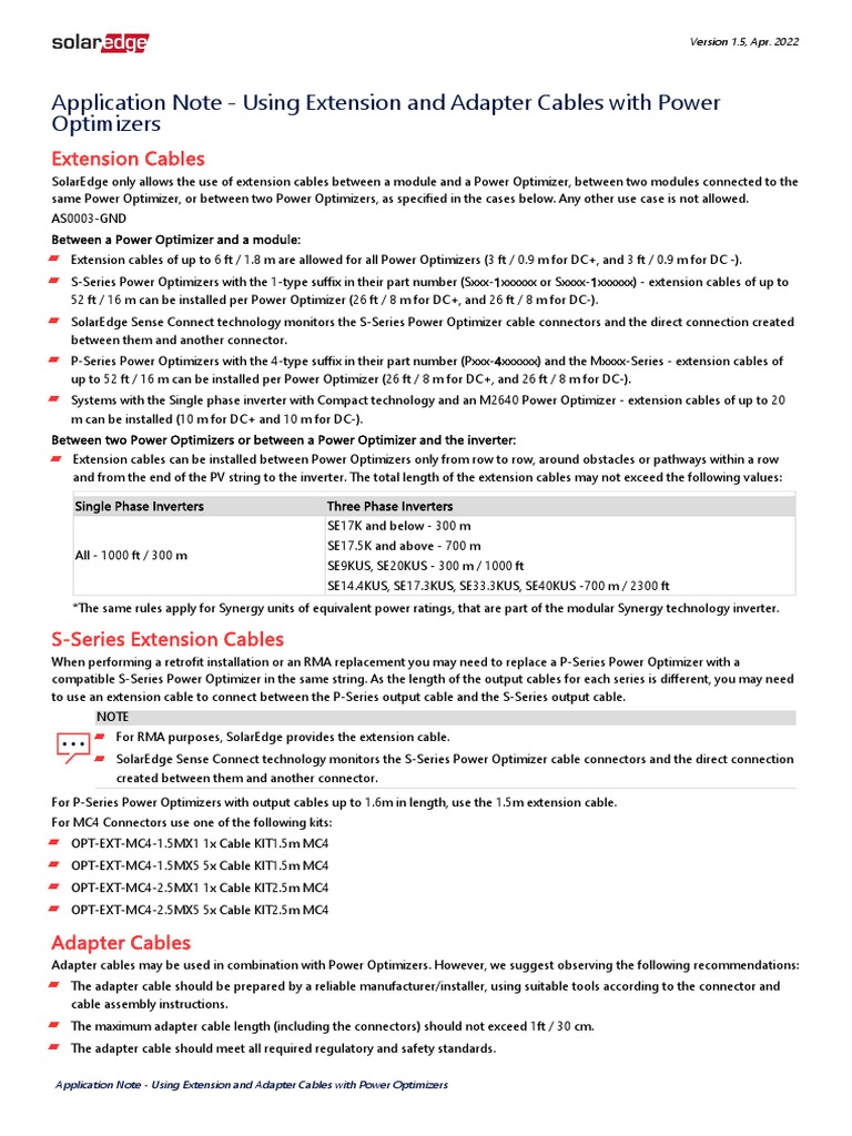 Extension Cables for Power Optimizers | PDF | Computer Engineering ...