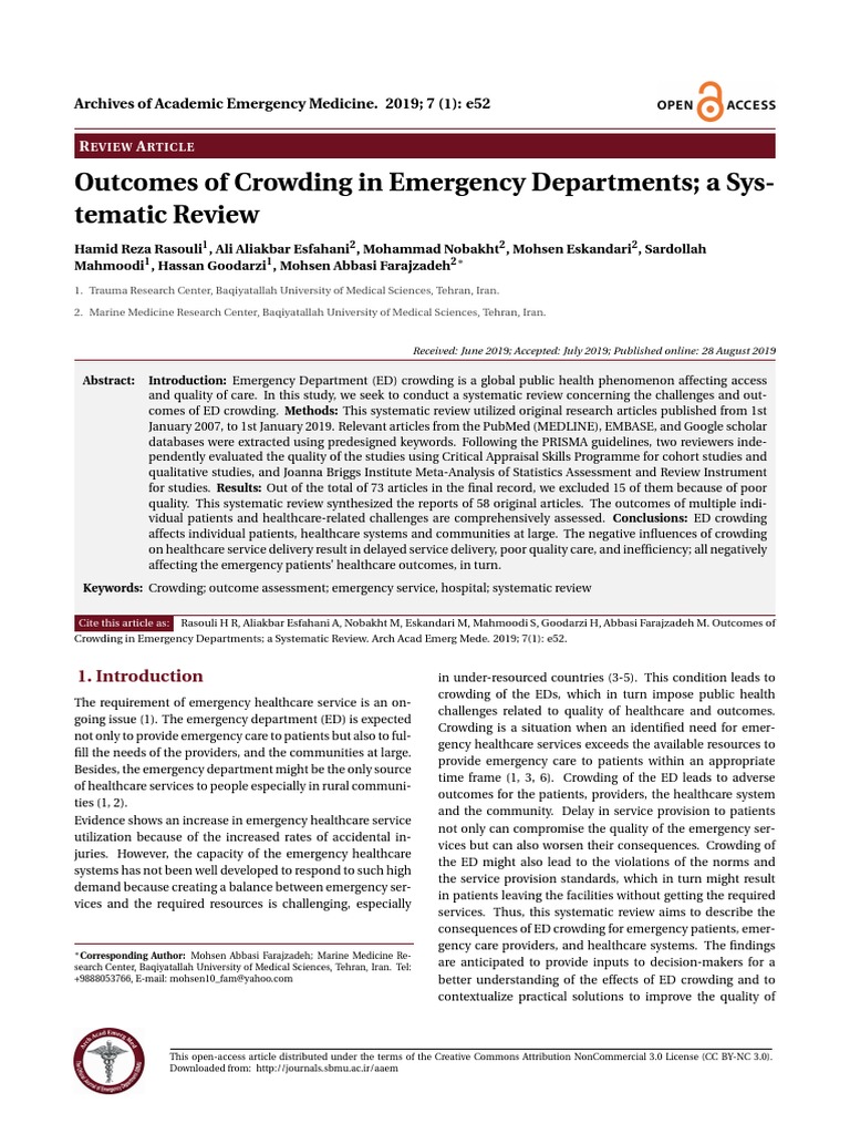 ED Crowding Outcomes: A Systematic Review | PDF | Emergency Department ...