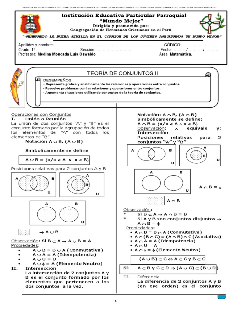 Teoría de Conjuntos II: Operaciones | PDF | Conjunto (Matemáticas ...