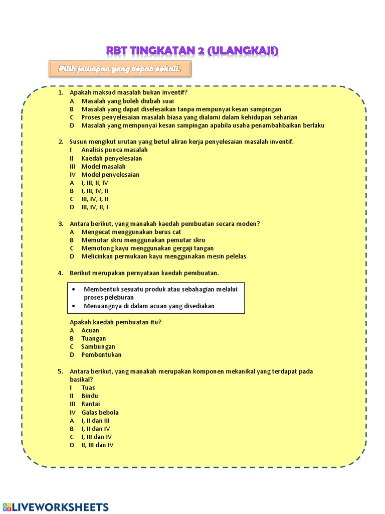 Soalan RBT Tingkatan 2 PDF