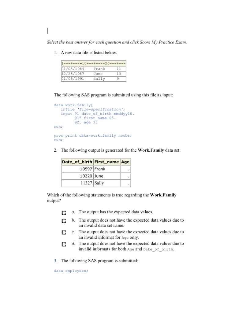 Sas Base Certification Exam Questions