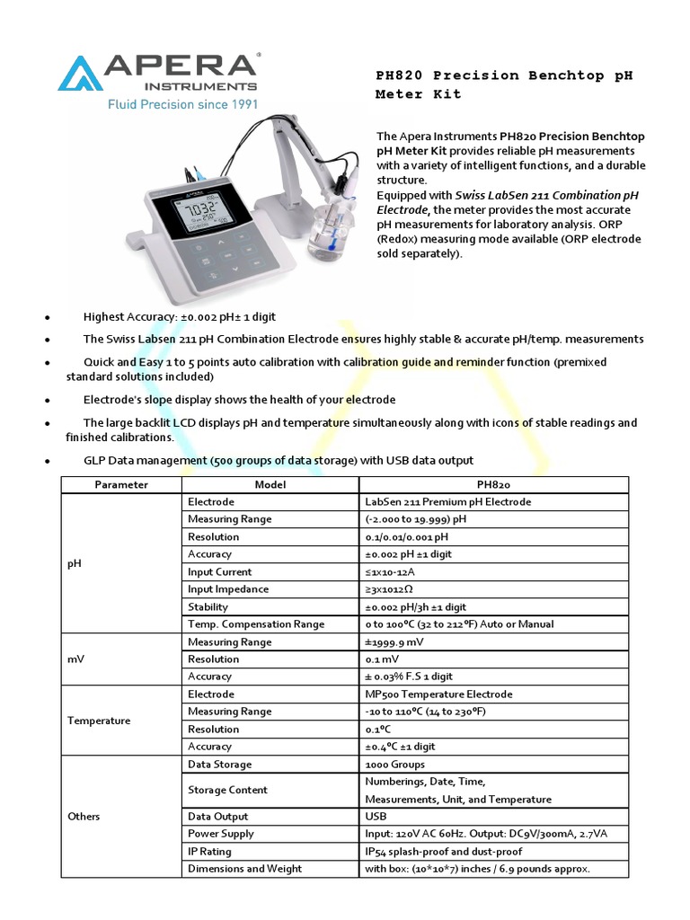 Bro PH820 Apera | PDF | Ph | Calibration