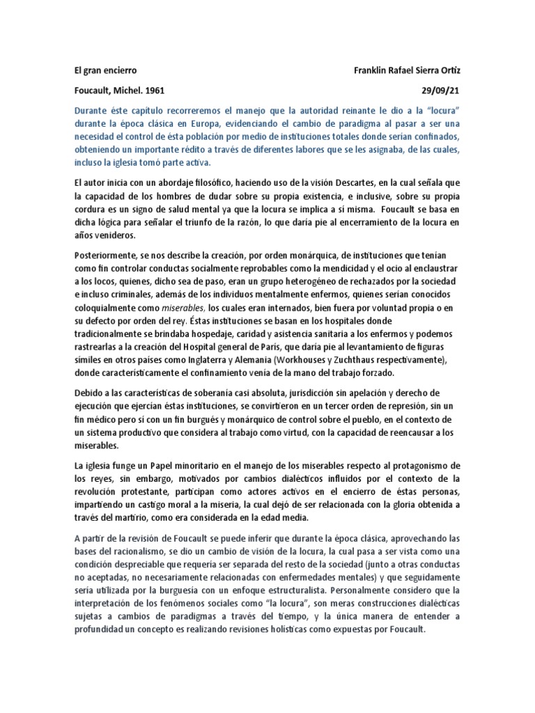 El Control de la Locura en Europa | PDF | Locura | Michel Foucault