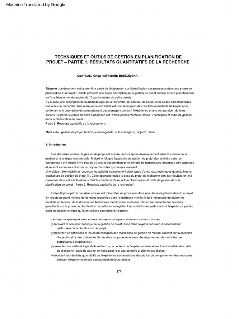 Outils et techniques de planification de projet | PDF | Gestion de ...