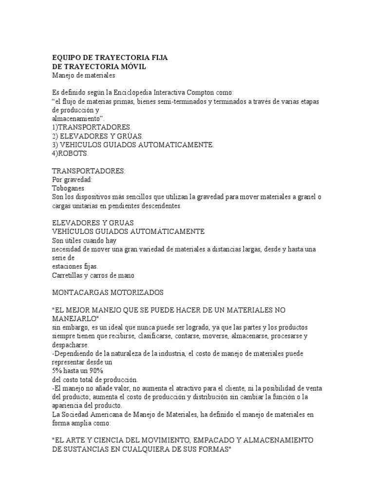 Selección de Equipo para El Manejo de Materiales | PDF | Máquina ...
