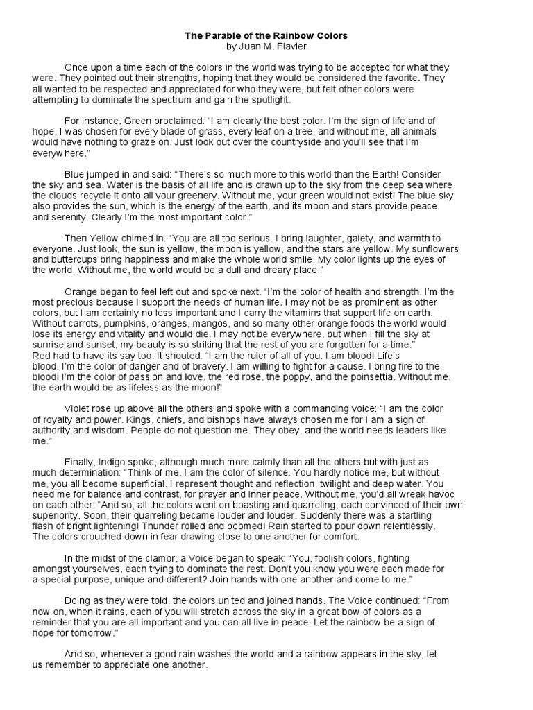 What Is The Setting Of The Story The Parable Of The Rainbow Colors