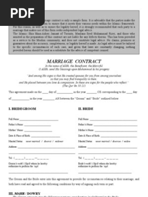 Shia Jafari Islamic Marriage Contract Template