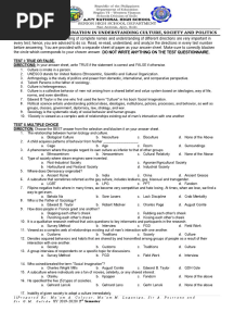 Third Quarter Examination in Understanding Culture, Society and Politics