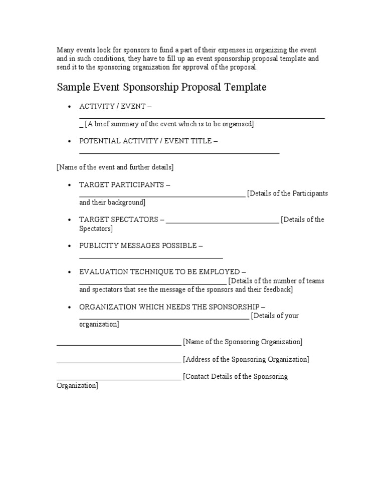 Event Sponsorship Proposal Template Free