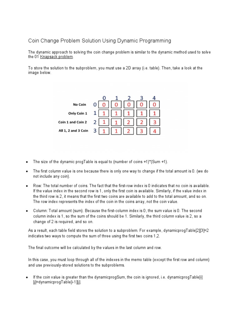 Coin Change Problem Solution Using Dynamic Programming PDF Dynamic