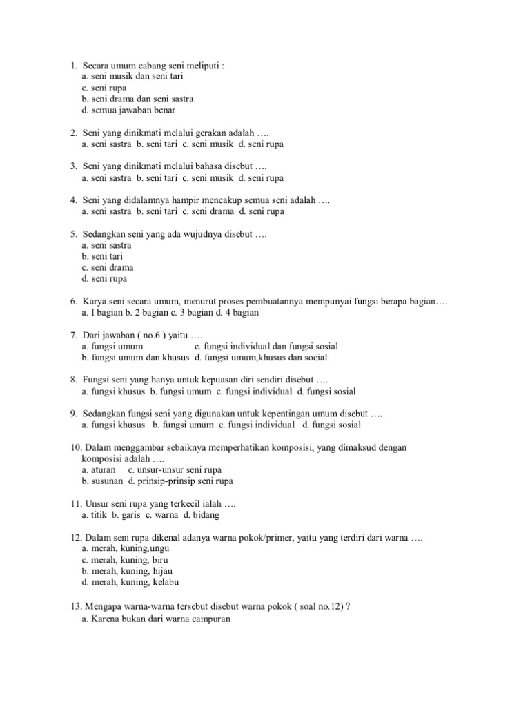 Soal Seni Budaya Soal Seni Budaya