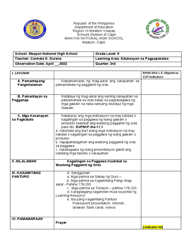 EsP Cot 1 2022 | PDF