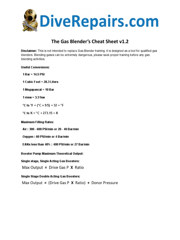 Gas Blenders Cheat Sheet PDF Equipment Chemical Industry