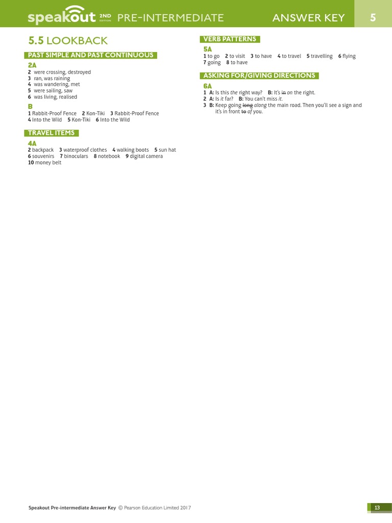 Speak Out-Preintermediate Answer Key - Unit 5 (Part3) | PDF
