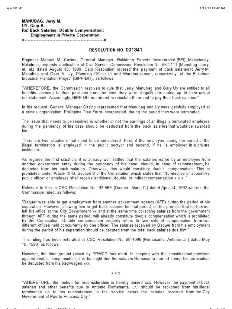 Double Compensation Res001341 PDF Salary Employment