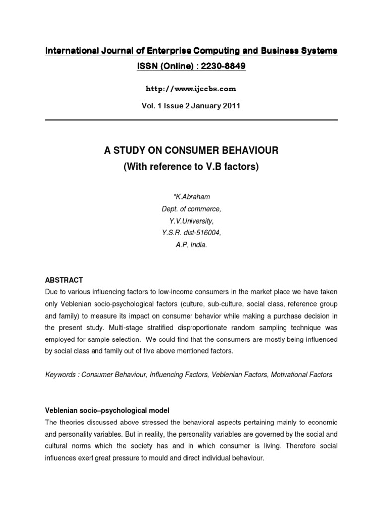 A Study On Consumer Behaviour (With Reference To V.B Factors) | PDF ...
