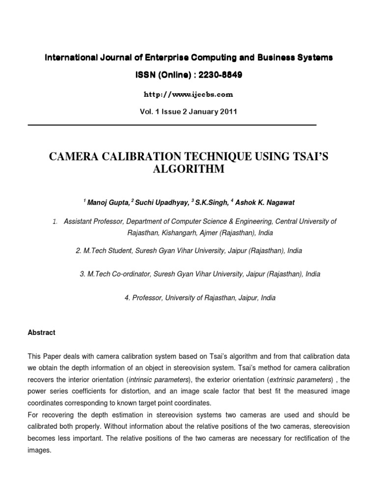 Tsai's Algorithm for Camera Calibration | PDF | Computers