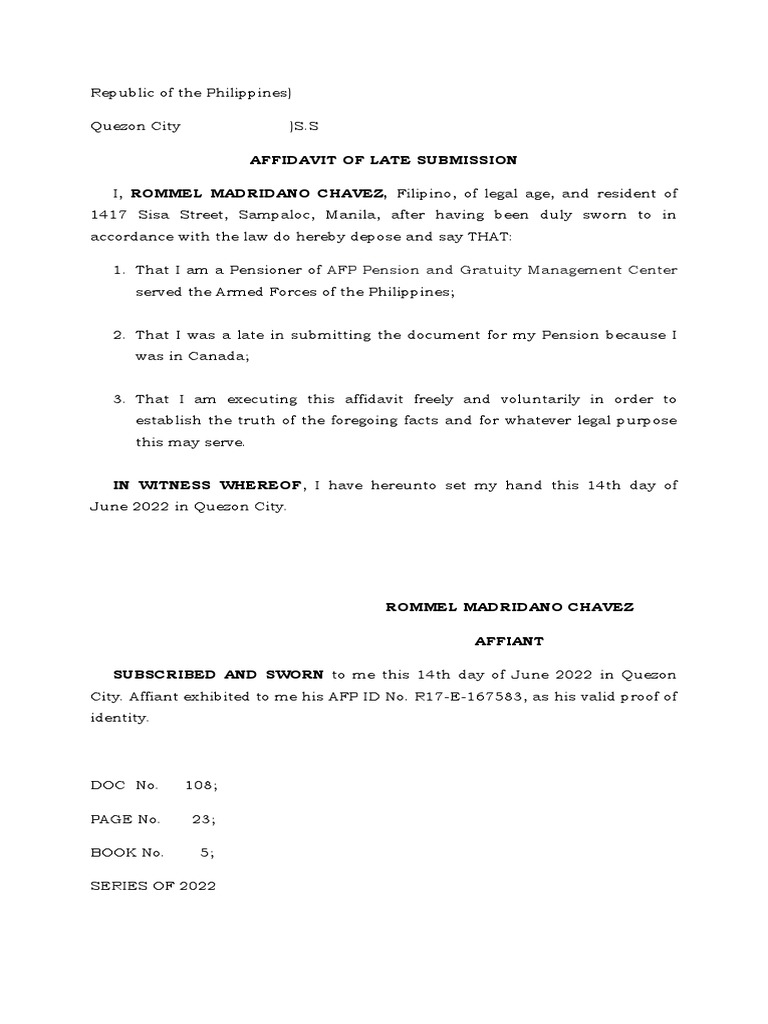 Affidavit for Late Pension Submission | PDF