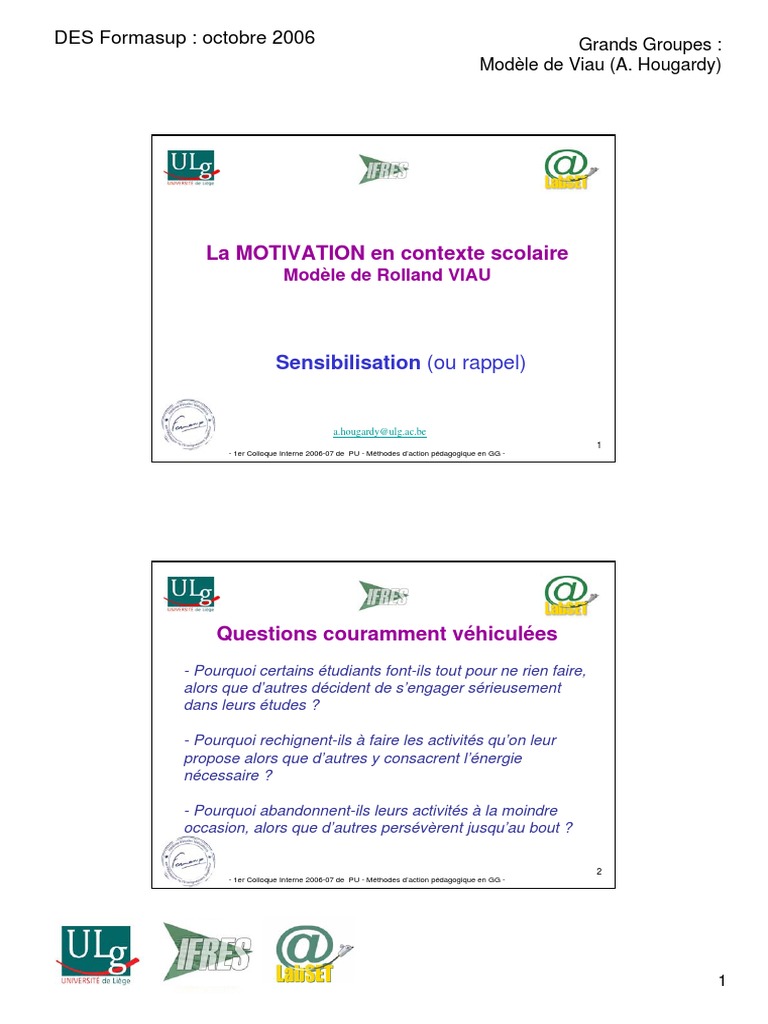 La motivation scolaire selon Rolland Viau | PDF | Pédagogie | Motivant
