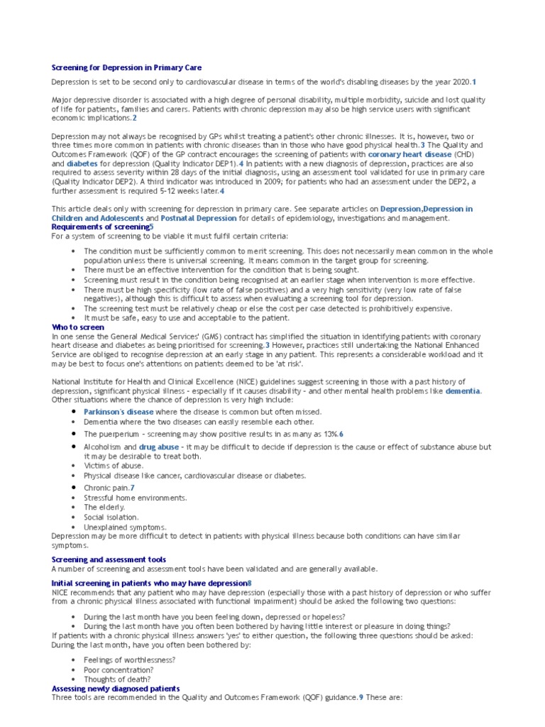 Screening For Depression in GP From Patient-Uk | PDF | Major Depressive ...