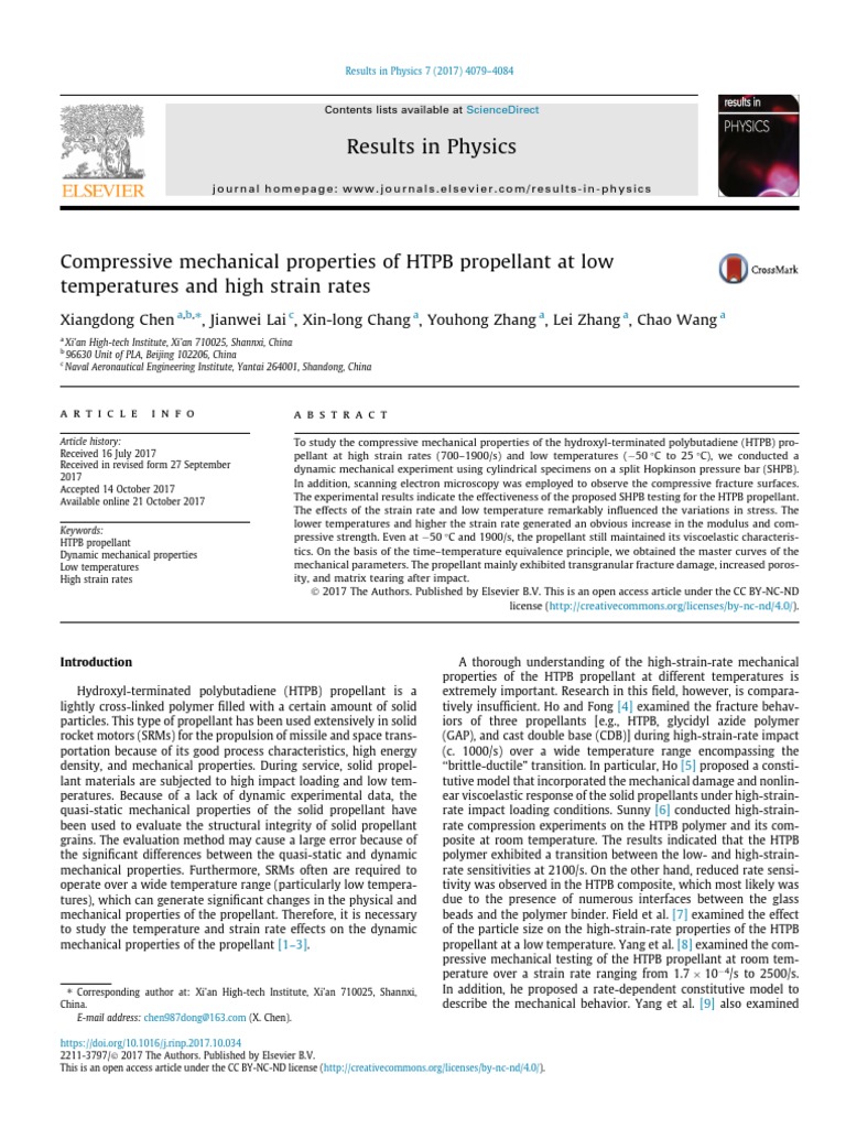 Compressive Mechanical Properties of HTPB Propellant at Low - 2017 ...
