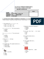 Soal Ulangan Tengah Semester 1: Muatan Lokal Bahasa Inggris SDN 001 Talisayan