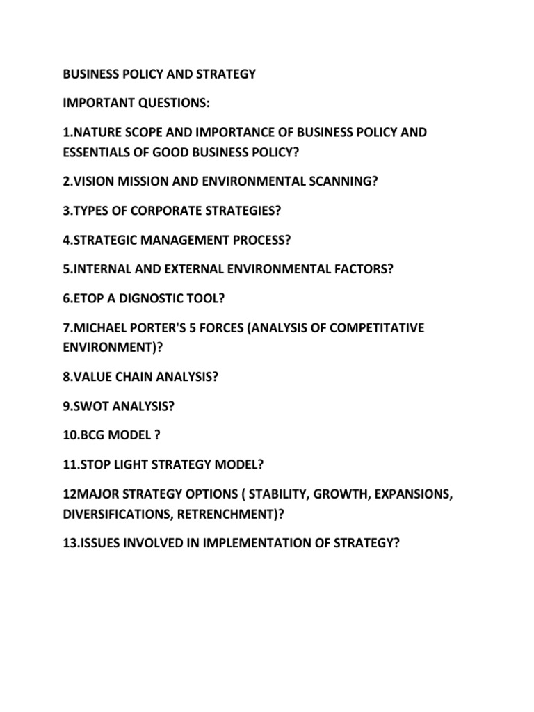 Business Policy and Strategy Overview | PDF | Strategic Management ...