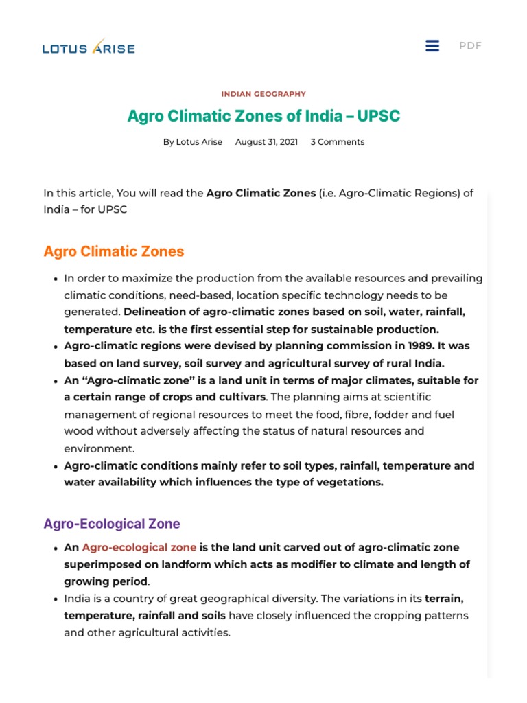 Agro Climatic Zones Of India UPSC PDF Agriculture Legume
