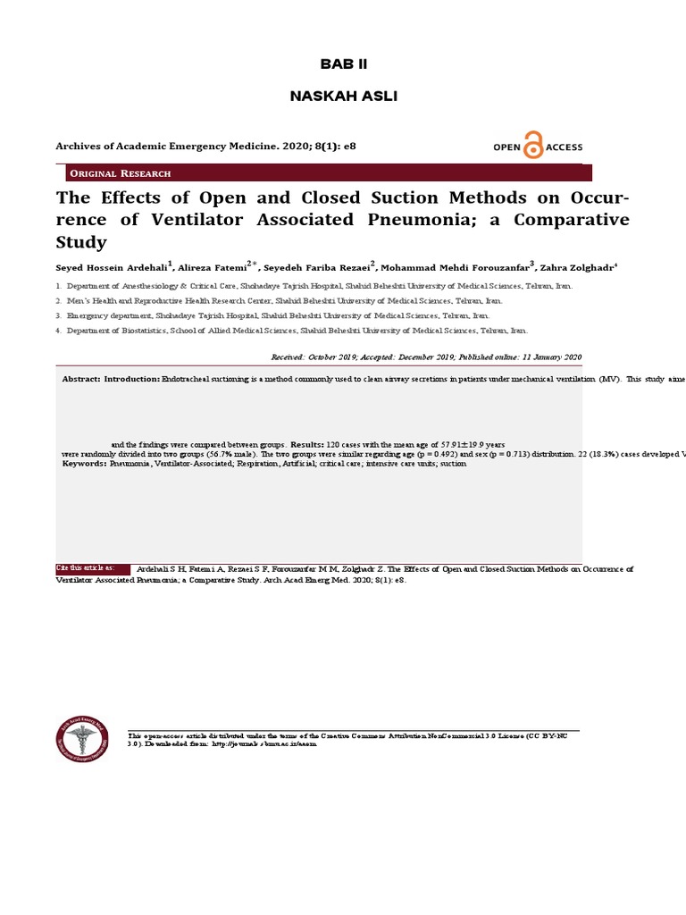 Jurnal Open Closed Suction Gelarti | PDF | Pneumonia | Intensive Care Unit