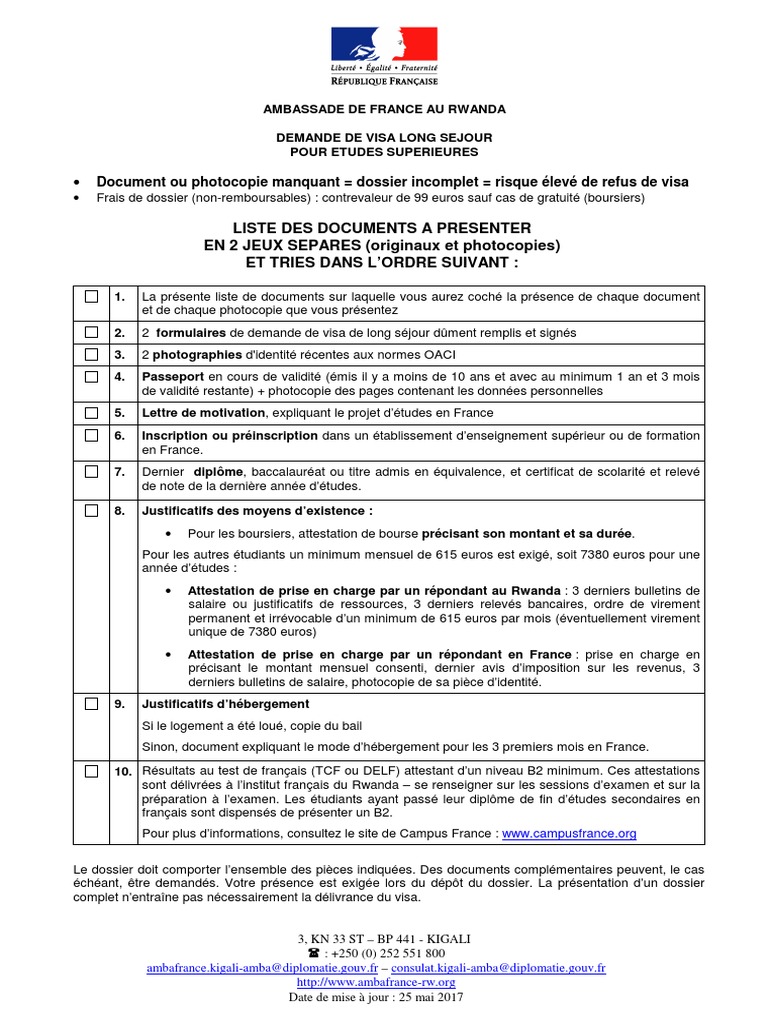 Demande de visa long séjour étudiant Rwanda | PDF