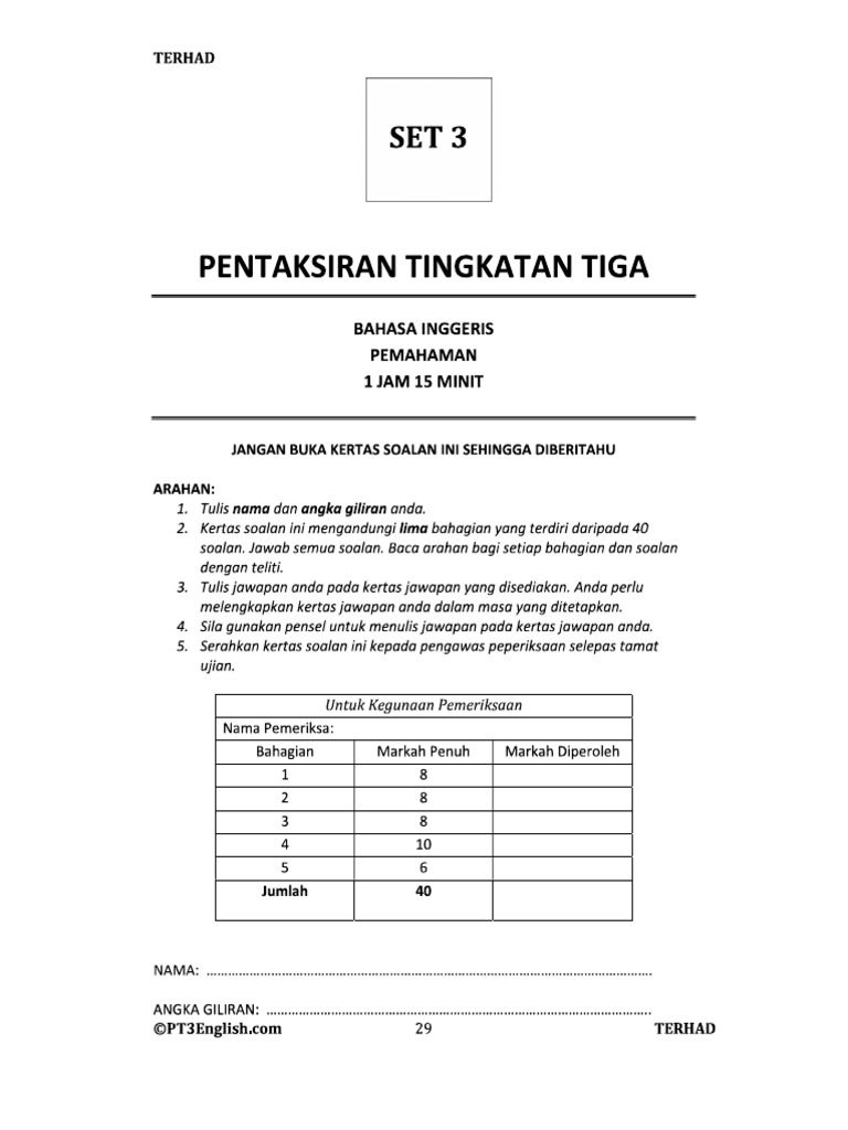 pt3 Reading Test Paper | PDF