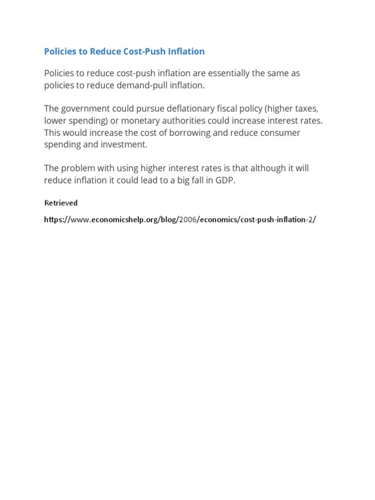 Policies To Reduce Cost Push Inflation PDF